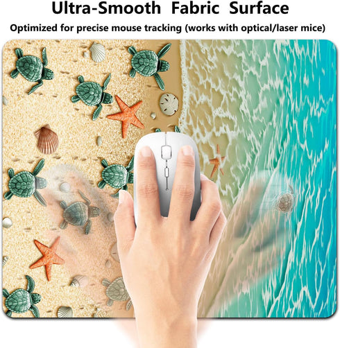knseva Sea Turtles on The Beach Painting Mouse Pad, Starfish Shell Blue Ocean Art Mat for Desk