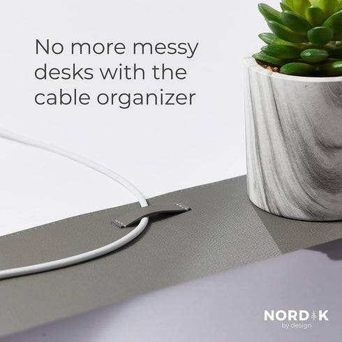 Nordik Leather Desk Mat Cable Organizer - Alaskan Gray 35 X 17 inch, Non-Slip Vegan Leather Desk Pad Protector