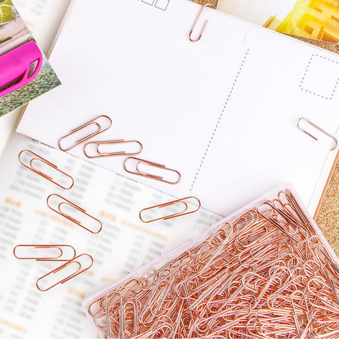 Rose Gold Paper Clips, 200 pcs Smooth Finish Steel Wire Paperclips, 50mm Medium Size for Document Organizing Office