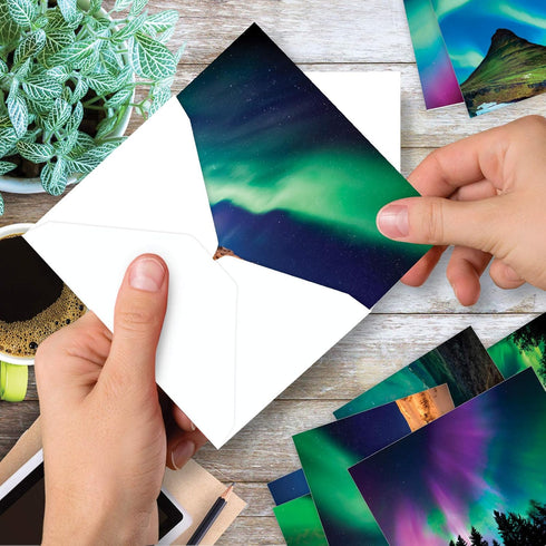 The Best Card Company 20 Landscape Nature Note Cards Blank (4 x 5.12 Inch) - 10 Designs, 2 Each - Aurora Borealis