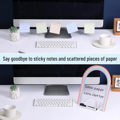 Mr. Pen Clear Acrylic Board with Stand, 11.8" x 8.9", Includes 3 Markers, Rainbow Theme for Desk Use