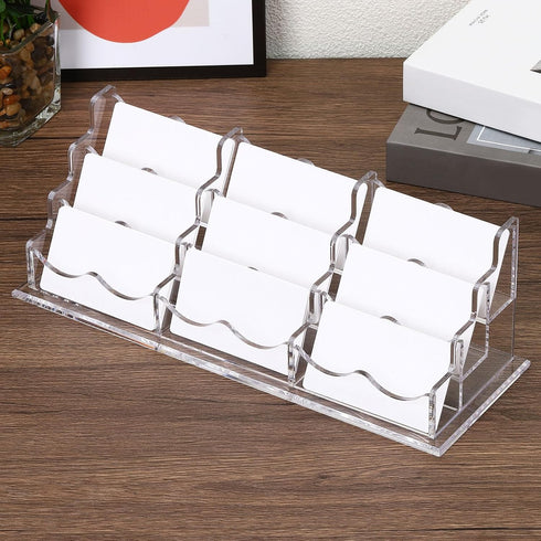 PATIKIL Business Card Holder for Desk, 3 Tiers 9 Slots Clear Acrylic Card Stand Organizer for Office Exhibition