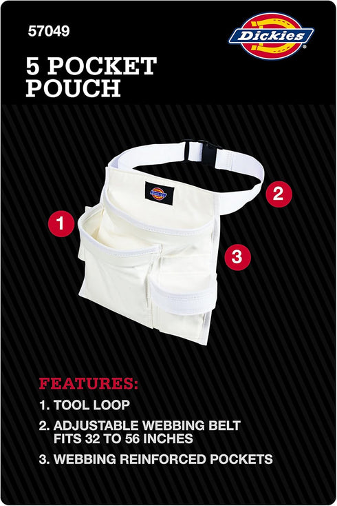 Dickies 5-Pocket Single Side Tool Belt Pouch/Work Apron for Painters, Durable Canvas Construction, Adjustable Belt