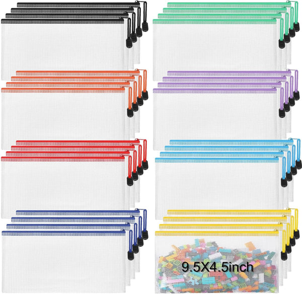 Jetec 32 Pcs Mesh Zipper Bags - Toy Storage Bags, Waterproof Zipper Pouch, Reusable Organizer for Office (Sweet Color,