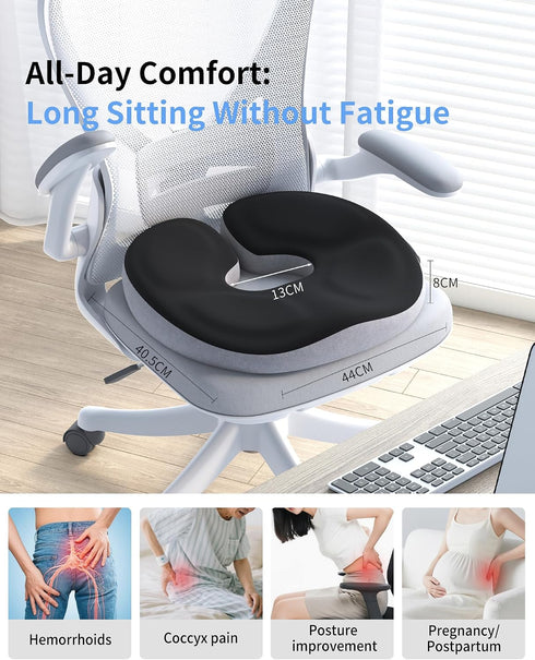 Auoketuo Tailbone Memory Foam Donut Seat Cushion, Y-Shaped Orthopedic Pillow for Hemorrhoid & Pain Relief, Sciatica