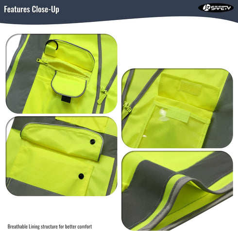 JKSafety Class 2 High Visibility Safety Vest, 9 Pockets, Zipper Front, Meets ANSI/ISEA Standard, Large, 150-Yellow