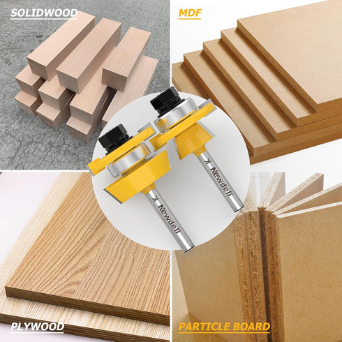 2Pcs Set 1/4 Inch Newdeli Shaker Rail and Stile Router Bit Shank Tongue and Groove Router Bits Professional Carbide