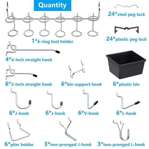 FRIMOONY Pegboard Hooks Assortment, 107 PCS for Organizing Various Tools, Includes Pegboard Bins