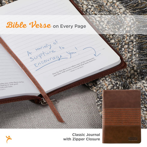 Classic Faux Leather Journal, Strong and Courageous Joshua 1:57 Bible Verse, Brown Inspirational Notebook