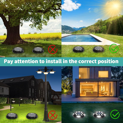 ANKUNABA 8 Pack 12 Solar Ground Lights, LED Solar Disk Lights Outdoor Waterproof In-Ground Landscape Lighting
