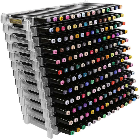 Evemodel 12 Layers Universal Marker Storage Trays, Clear Penholder Display for 180 Pens, Desk Organizer Holder