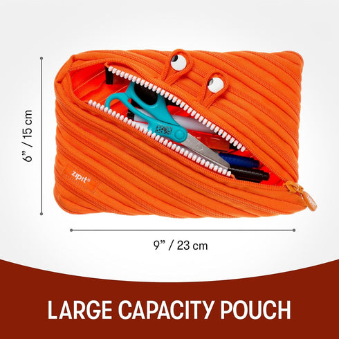 ZIPIT Monster Large Pencil Case for Boys - Pencil Pouch for School, College & Office (Orange)