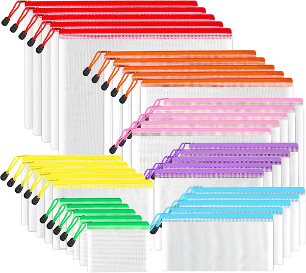 SUNEE Multisize Plastic Zipper Pouches (7 Colors, 35 Packs), Water-Resistant Zip Bag for Organizing School Office