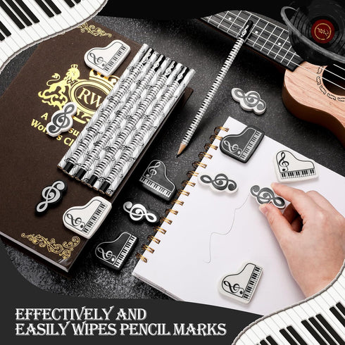 Music Pencils with Music Note Pencil and Themed Erasers, Bulk Keyboard Fun Pencils, 48 Pcs for Classroom