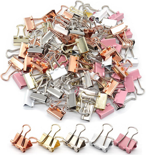 Mini Binder Clips - 100 Pack - Small Paper Clamps 15mm (5/8 inch) - Multicolored Office Clips for Home School Business