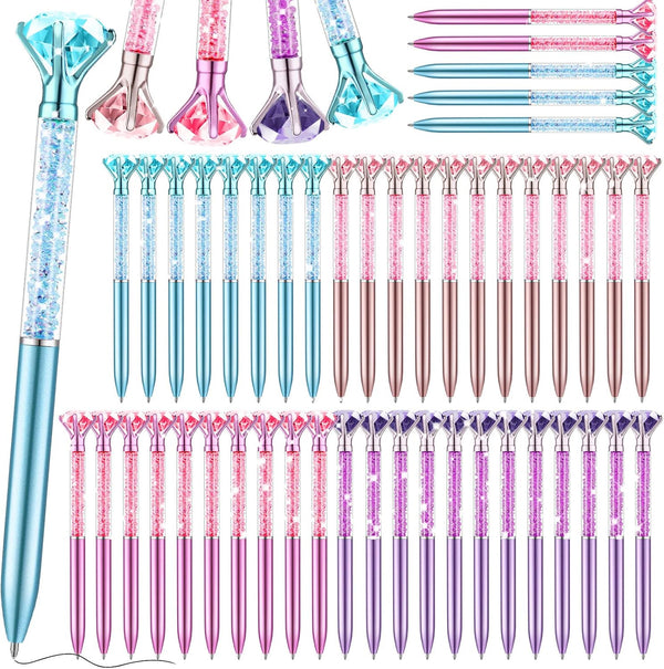 Leinuosen 48 Pcs Big Crystal Diamond Pens, Bulk Christmas Gift Bling Ballpoint Pen with Black Ink for Office Supplies