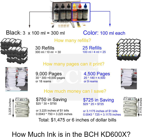 BCH Refill Ink Kit 600 ml for EPSN Printers