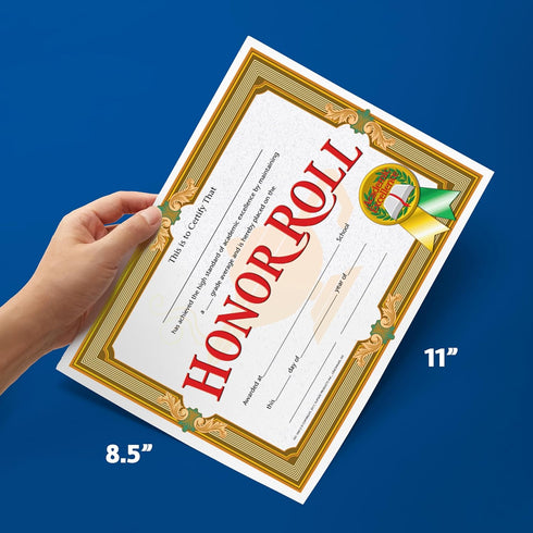 Hayes Honor Roll Certificate, 8-1/2 x 11 inches, Paper, Pack of 30