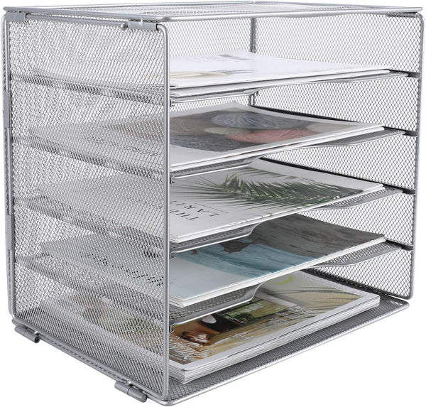 EasyPAG Mesh Office Paper Organizer, 5 Tier Desk Letter Tray File Sorter for Office and Home, Screws Free Design