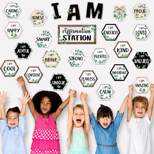 Frienda Eucalyptus Affirmation Station Bulletin Board Set - Motivational Posters for Classroom, Home, Teacher Wall