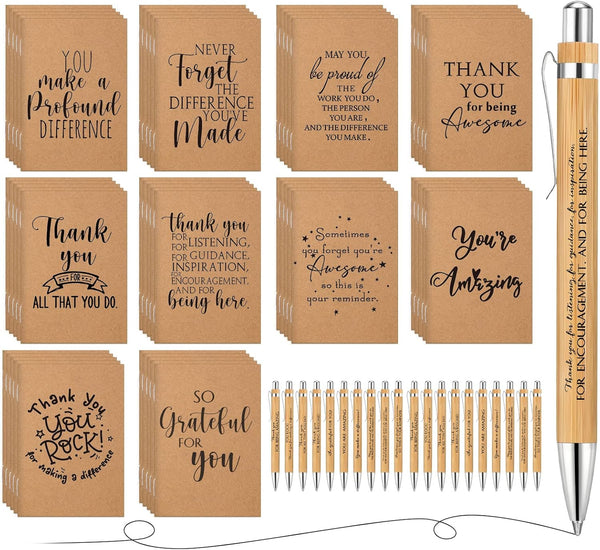 Tinlade 60 Pcs Employee Appreciation Gifts - Bulk Mini Inspirational Notebooks and Motivational Pens for School