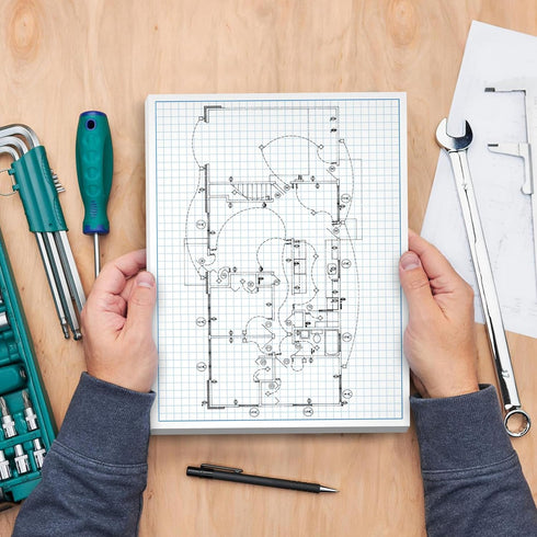 Graph Paper Pad for Blueprint Drawings, 8.5x14 Quadrille Grid Paper, 50 Sheets (5-Pack)