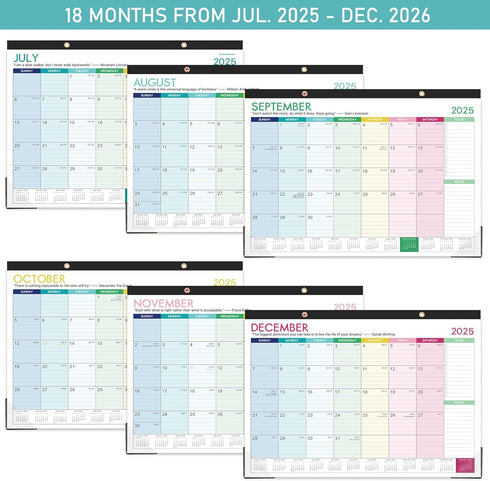 Calendar 2025-2026, 18 Monthly Desk/Wall Calendar, 16.8" x 12", July 2025 - December 2026, Thick Paper with Corner