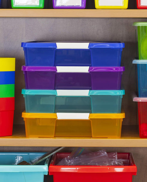 Storex Classroom Craft Project Box, Stacking Plastic Organizer Fits 12x12 Scrapbooking Paper, Green, 5-Pack (63207U05C)