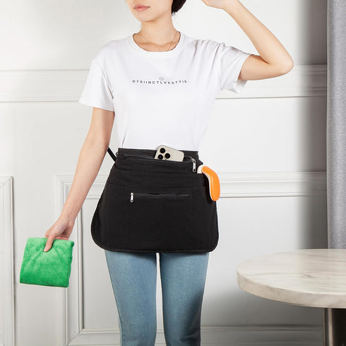 Bafelia 9 2 Server Apron with Pockets,Black Waitress Apron Buckle Closure & Zippered Money Pouch