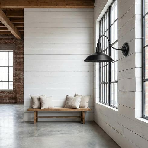2 Pack Cedilis Black Wall Sconce Light, Retro Flat Barn Lights, Farmhouse Gooseneck Wall Lamp, Vintage Industrial