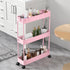 SPACELEAD Slim Storage Cart, 3 Tier Bathroom Rolling Utility Organizer, Mobile Shelving Unit, Pink