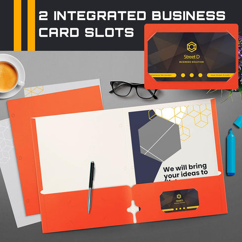 Better Office Products Two Pocket Portfolio Folders, 50-Pack, Orange, Letter Size