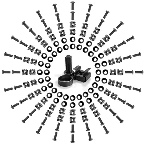50 PACK M6 x 16mm Rack Mount Cage Nuts, Screws, Washers for Server Cabinet, Includes Self-Locking Cable Ties