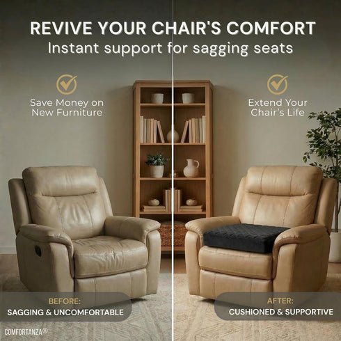 COMFORTANZA 20x20x5 Medium-Soft Memory Foam Recliner Chair Seat Cushion for Long Sitting - Armchair Pad with Washable