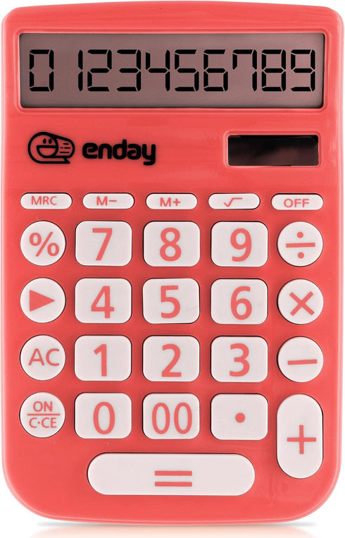 Calculator for Students, Red, Basic 12 Digits Solar Powered with Large Display for Office