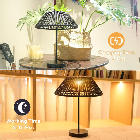 Solar Table Lamp Outdoor Solar Table Lamps Rattan Waterproof LED Lights Outdoor Lamps for Patio Garden Yard Bedroom