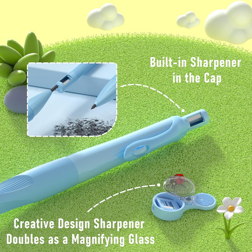 Four Candies 4PCS Cute Mechanical Pencil Set, 2.0MM Ergonomic Pencil with 44PCS HB Leads, 2PCS Sharpeners/Erasers
