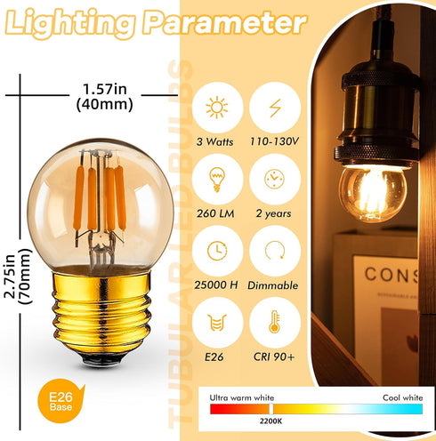 3 Watt Dimmable Low Wattage LED Bulbs, E26 Standard Base, 25 Watt Equivalent, Amber Glass, 2 Pack