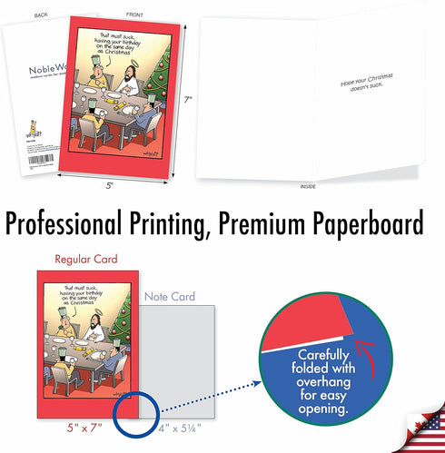 NobleWorks 12 Funny Christmas Greeting Cards with Cartoons, Comic Boxed Set, Humor Xmas Notecards