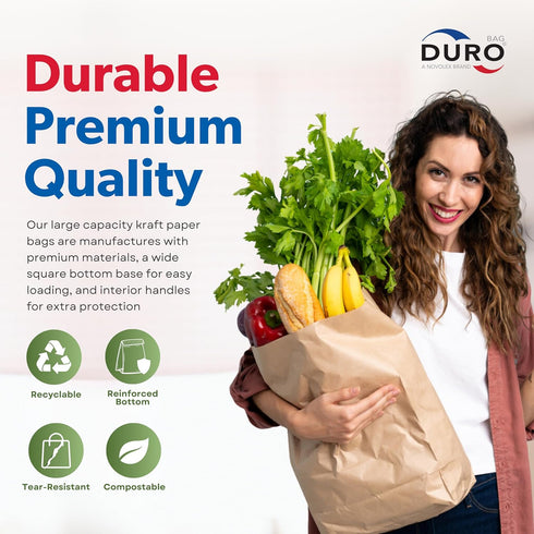 57# 12 7 17 Inches, 50-Count, 1/6 DURO Brown Paper Grocery Bags Heavy-Duty, x x Large Brown Paper Bags for Grocery