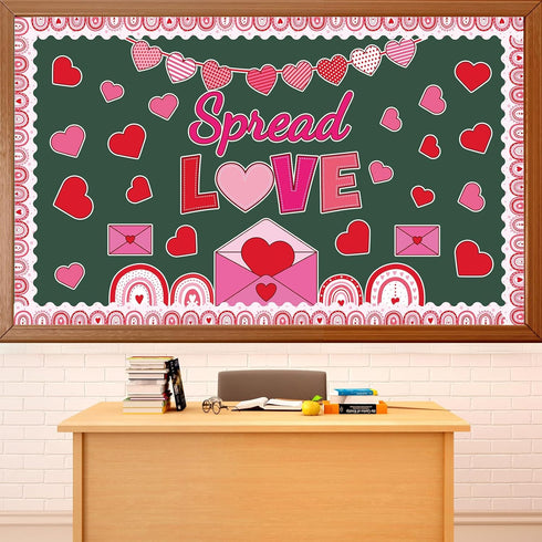 Spread Love Bulletin Board Decorations, Valentine Rainbow Envelopes Cutouts with Glue Point Dots for Classroom Supplies