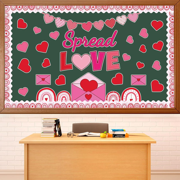 Spread Love Bulletin Board Decorations, Valentine Rainbow Envelopes Cutouts with Glue Point Dots for Classroom Supplies