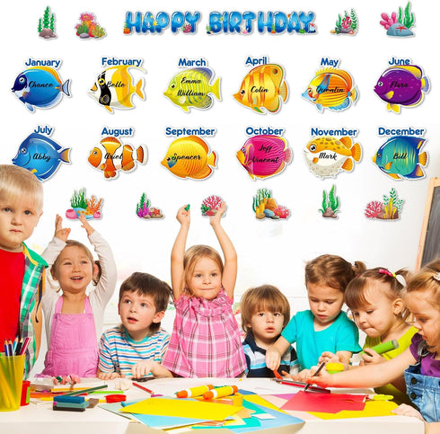 Under The Sea Birthday Bulletin Board Set, Ocean Theme Classroom Decorations, Sea Animals, Tropical Fish Cutouts, Wall