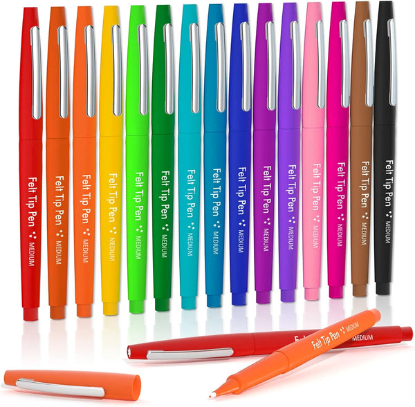Lelix Felt Tip Pens, 15 Colors, 0.7mm Medium Point Markers for Journaling, Writing, Note Taking, Art Supplies