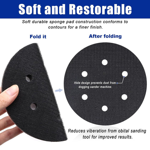 5 Pack 6 Inch 6 Interface Pads, Holes Hook and Loop Soft Density Sponge Cushion Buffer Backing Pad, Foam Sanding