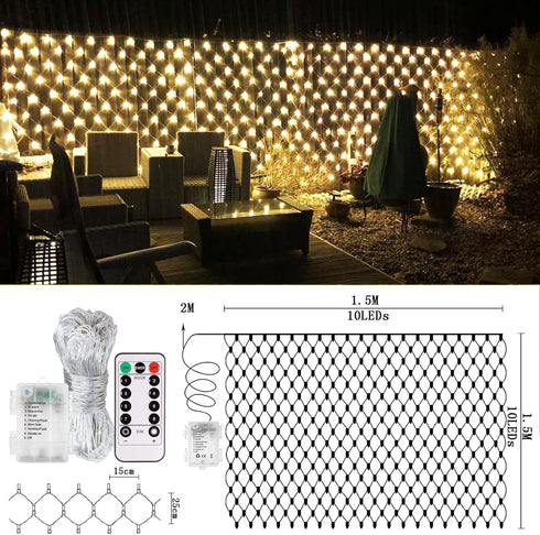 echsoari Battery Operated Net Lights, 100 LED Fairy Lights with Remote Timer for Party Decor