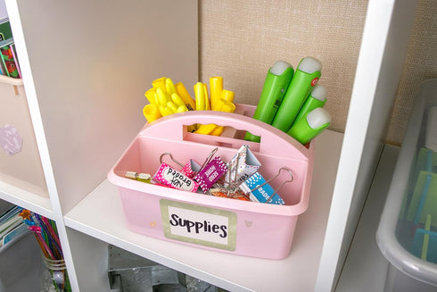 Teacher Created Resources Light Pink Portable Plastic Storage Caddy 6-Pack, 3 Compartments for Classroom Organization