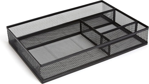 TRU RED TR57546-CC Mesh Drawer Organizer, 4 Compartment, Matte Black for Office Storage
