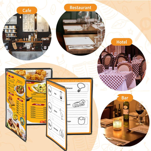 2PCS 8.5 11 Inch 2 4 A4 (2 x Menu Covers, Page View Transparent Restaurant Menu Covers, Fits Size Paper, Menu Holder