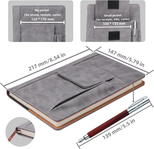 Refillable Lined Leather Journal Notebook, A5 Size, 200 Pages Thick Paper, Hardcover for Women Men, Daily Premium